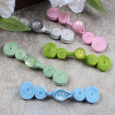 Bouton grenouille chinoise avec fausse perle de Jade, attaches de nœud de costume Tang DIY